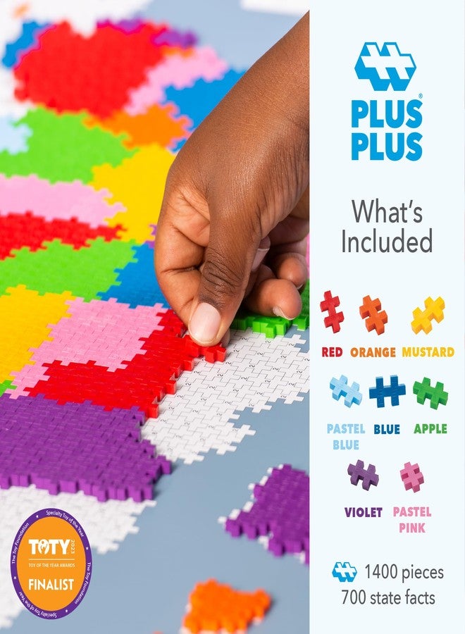 Plus-Plus PLUS PLUS - Puzzle by Number - 1,400 Piece Map of The United States - Construction Building Stem/Steam Toy, Interlocking Mini Puzzle Blocks for Kids - Image 2